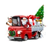Santa and Rudolph the red nosed reindeer in a truck graphic