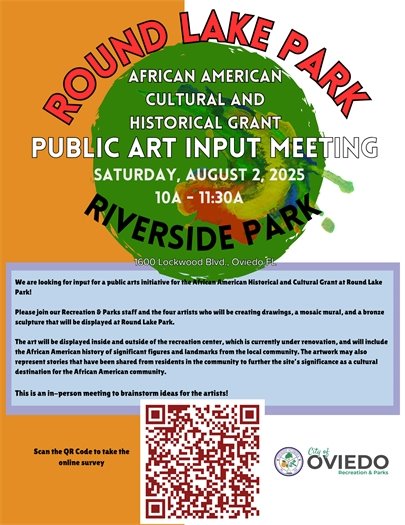 Round Lake Park Public Art Meeting Saturday August 2nd 10am-11:30am at Riverside Park